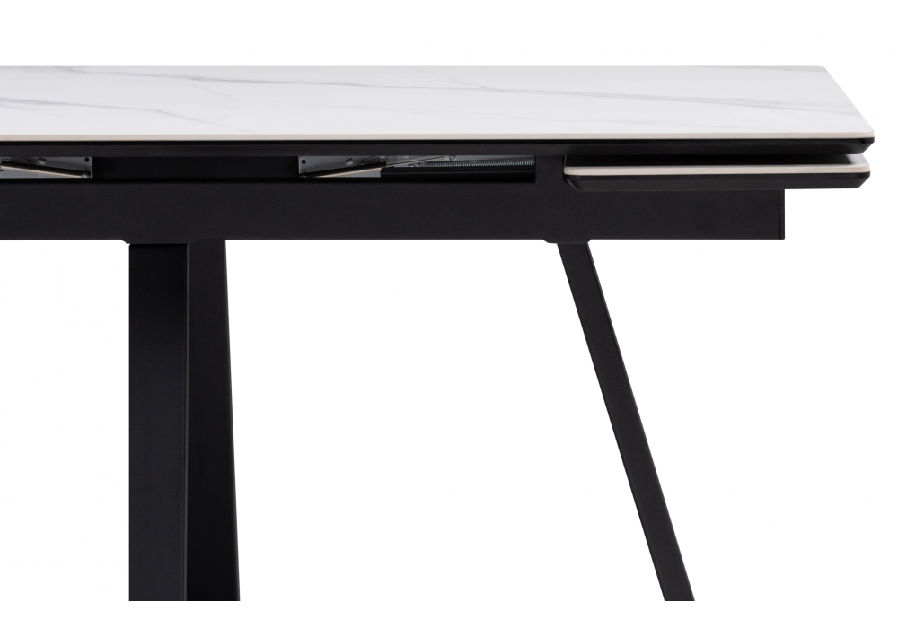 Керамический стол Woodville Памелла 120(180)х80 snow alpin, черный, ножки черные