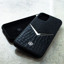 Модный Эксклюзивный чехол iPhone Euphoria HM Premium - натуральная шкура ската, металл, натуральная кожа