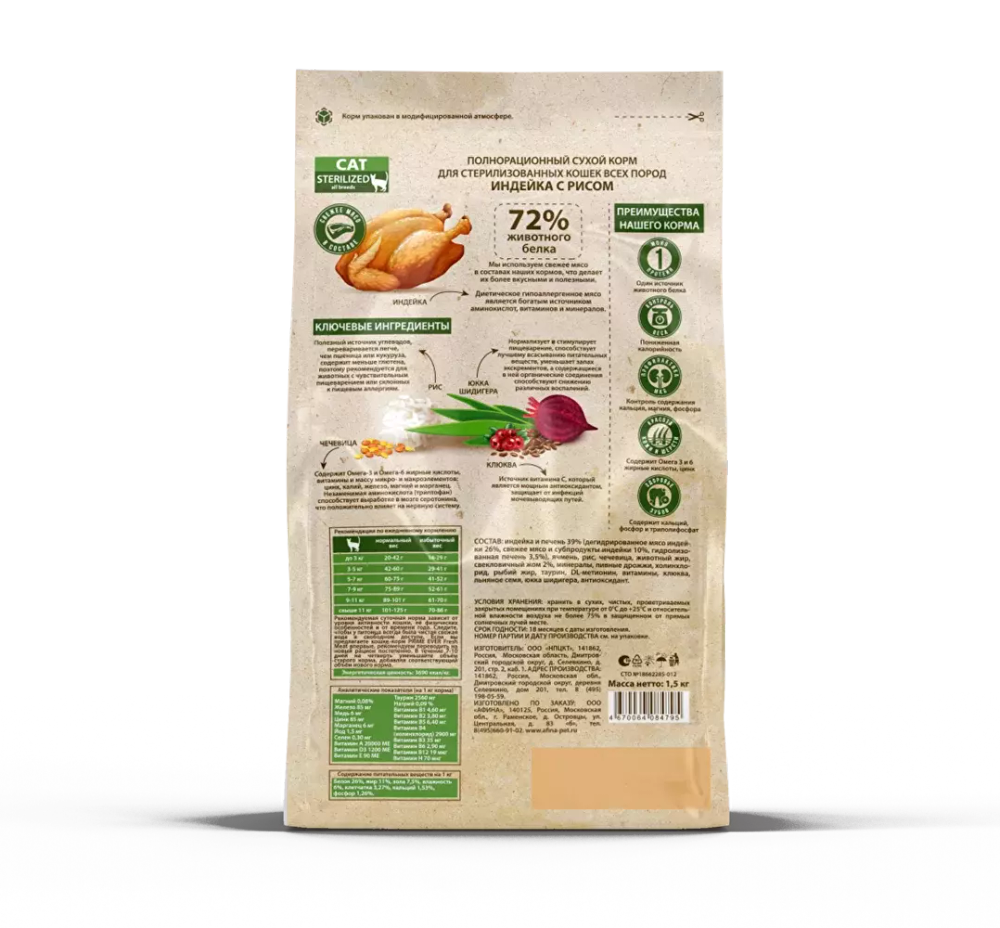 Сухой корм PRIME EVER Fresh Meat Sterilized для стерилизованных кошек, индейка с рисом, 370 г