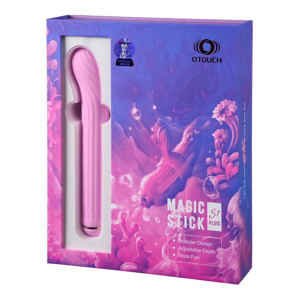 Розовый модульный вибратор-кролик 21,5см со сменными насадками Otouch Magic Stick S1 Plus Modular Rabbit Pink
