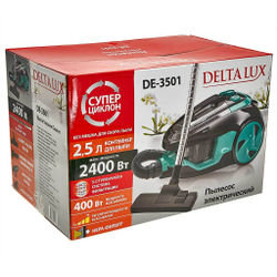Пылесос 2400 Вт DELTA LUX DE-3501 "Супер-циклон" черный с бирюзовым