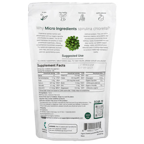 Micro Ingredients, Органическая спирулина и хлорелла, 720 таблеток