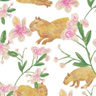 Бесшовный принт с Капибарами восковыми мелками