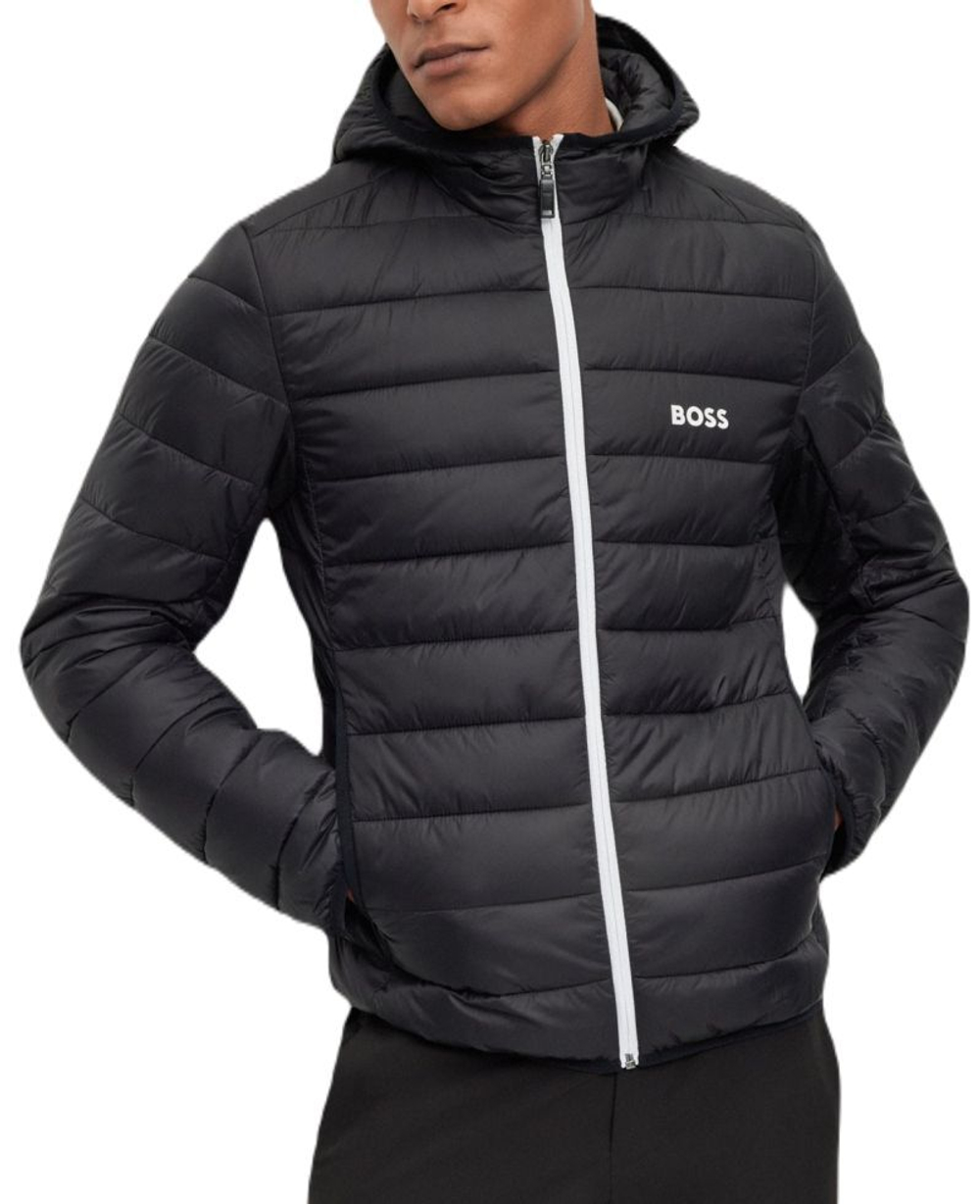 Мужская теннисная куртка BOSS Water-Repellent Puffer Jacket With Branded Trims - черный