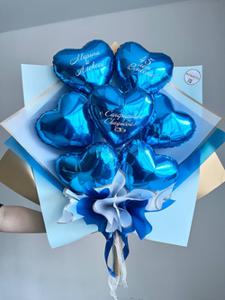 Букет из синих сердец фольга №4377