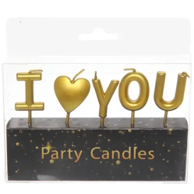 Свечи в торт «I LOVE YOU» (набор 5 шт), золото