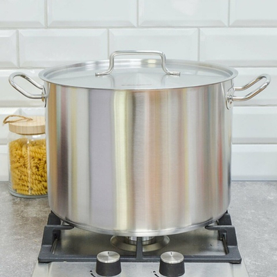 Кастрюля 15л нерж Общепит Шеф, d30см, h22см, с металлической крышкой, ТРС