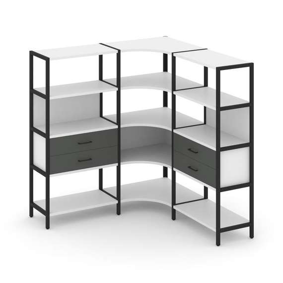 Shelf System Трехсекционный угловой стеллаж четырехярусный с ящиками SN.STMU-431 Белый/Антрацит/Мета