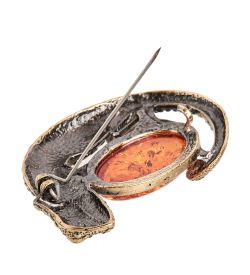 AM- 956 Брошь «Хамелеон» (латунь, янтарь)
