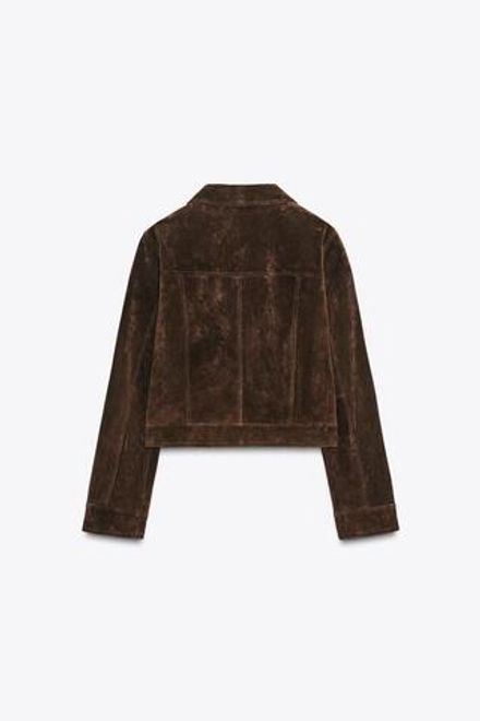ZARA КОРОТКАЯ КУРТКА ИЗ 100% КОЖИ, ТЕМНО-КОРИЧНЕВЫЙ