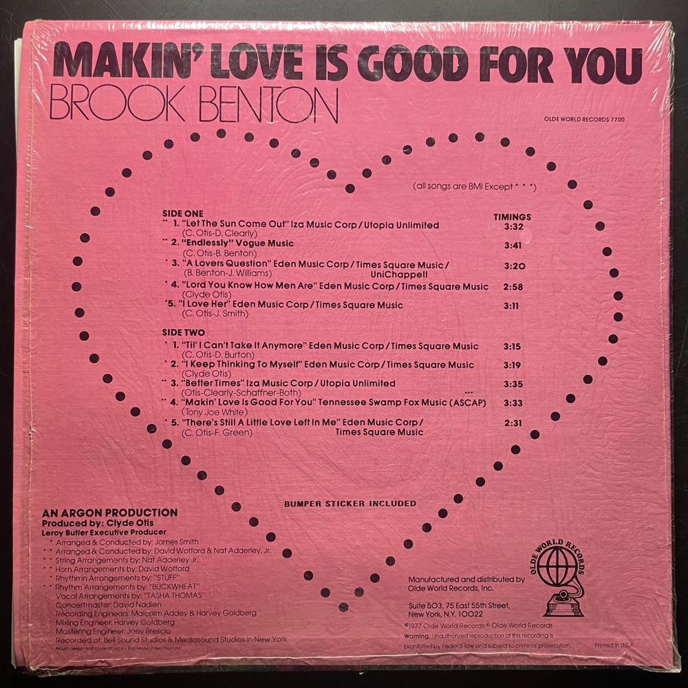 Brook Benton ‎– Makin' Love Is Good For You (США 1977г.)