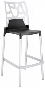 Стул пластиковый барный Papatya Ego-Rock Bar, сатинированный алюминий, антрацит матовый, черный