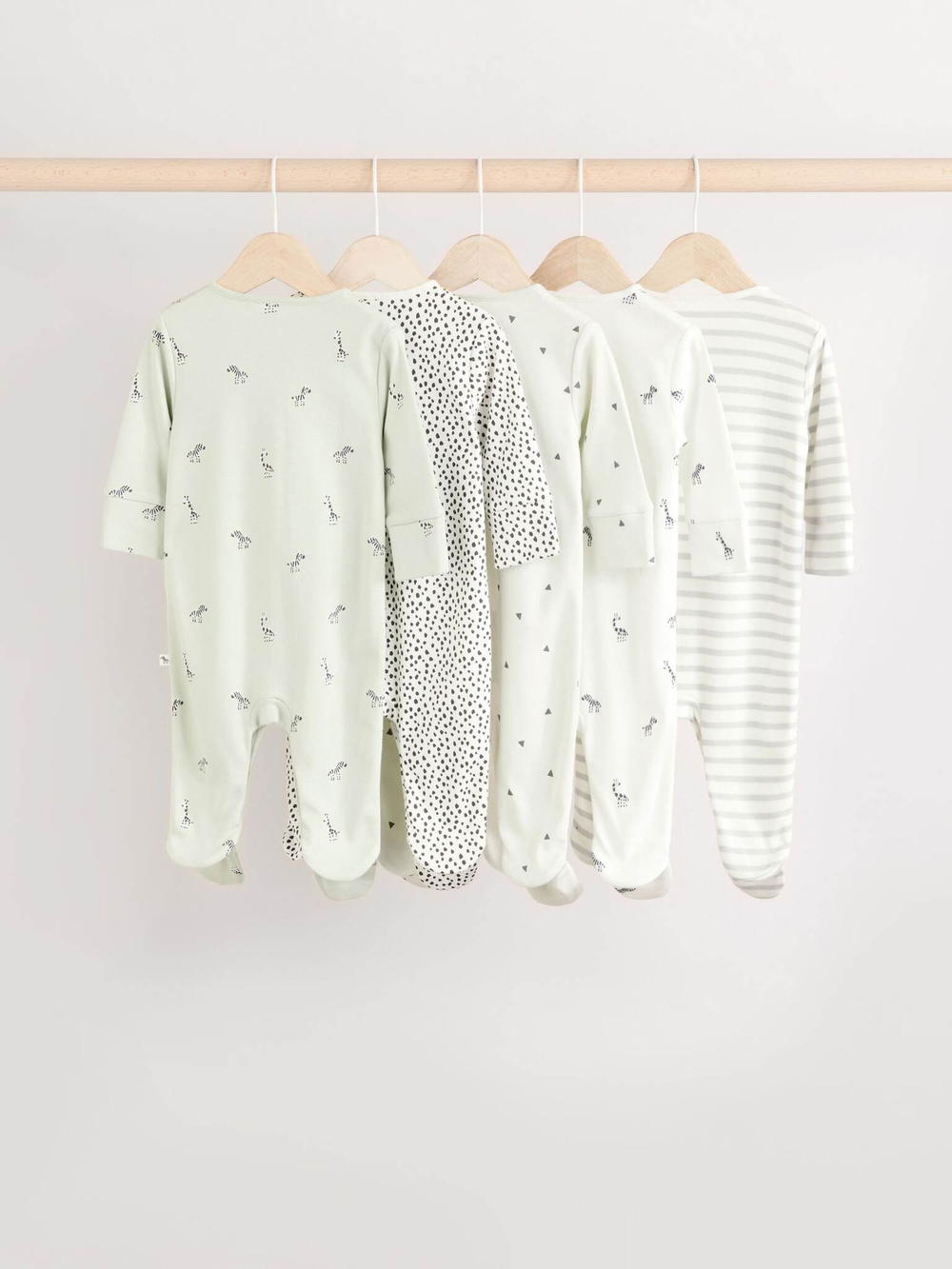 Комбинезон / Cлип для малышей Next E74-863, 5 шт., Светло-серый, Белый, Светло-салатовый