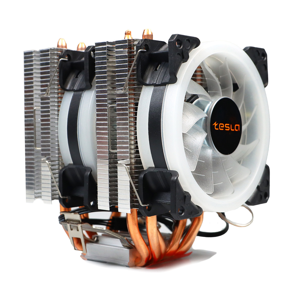 Кулер для CPU TESLA 620RGB, 2х92мм, 2200rpm, 3-pin, Al+Cu, серебристый-белый-прозрачный/FRGB, 64CFM, 23дБ, 6-PIPE(прямой контакт), TDP 180Вт, INTEL 1700/1200/115x/775/1366, AMD AM5/AM4/AM3(+)/AM2(+)/FM2(+)/FM1/754/940/939 (TSL-620-RGB)