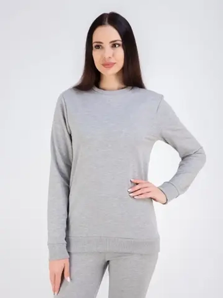 Свитшот без начеса и капюшона однотонный стильный, хлопок