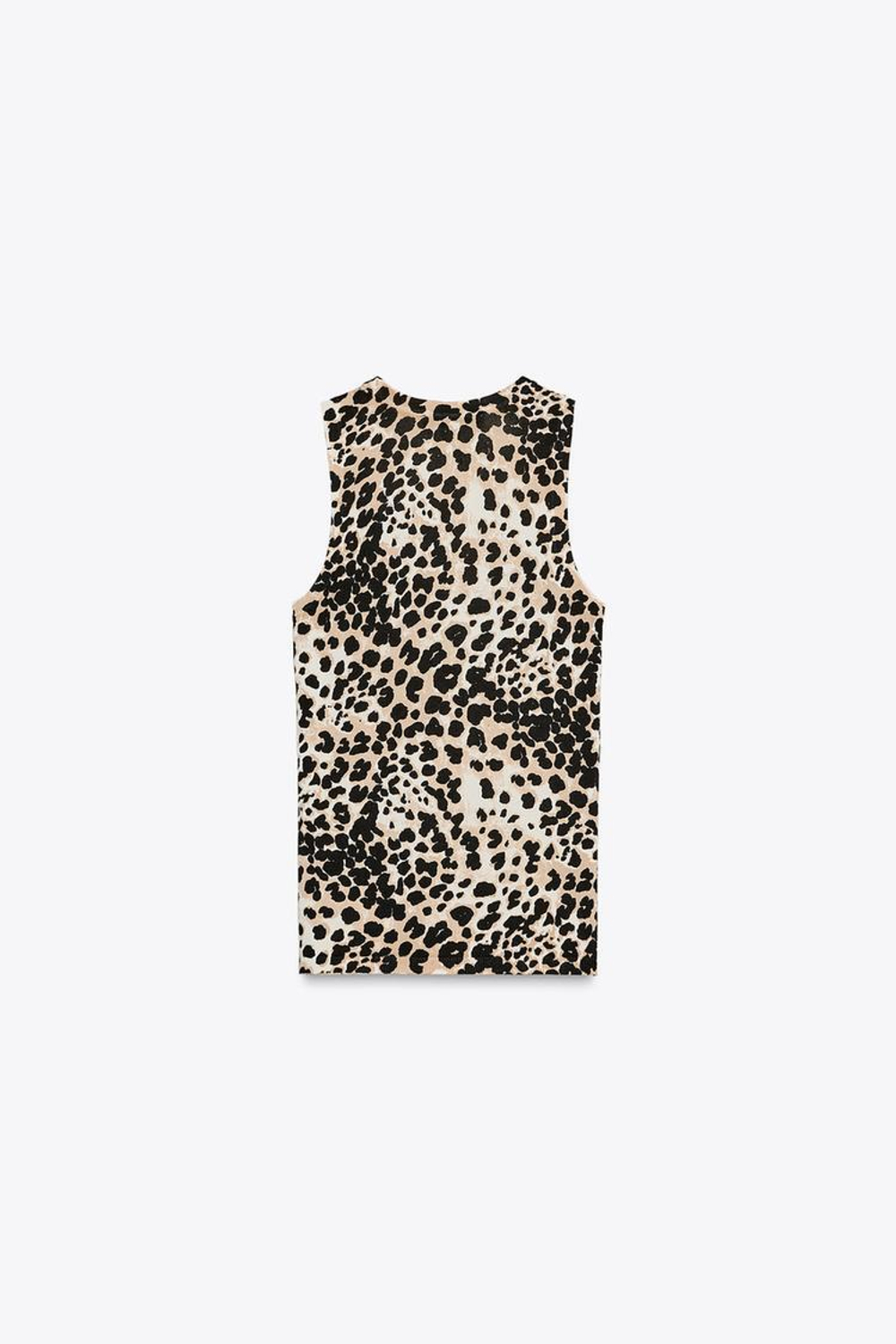 ZARA БАЗОВЫЙ ТРИКОТАЖНЫЙ ТОП С АНИМАЛИСТИЧЕСКИМ ПРИНТОМ, ЛЕОПАРДОВЫЙ