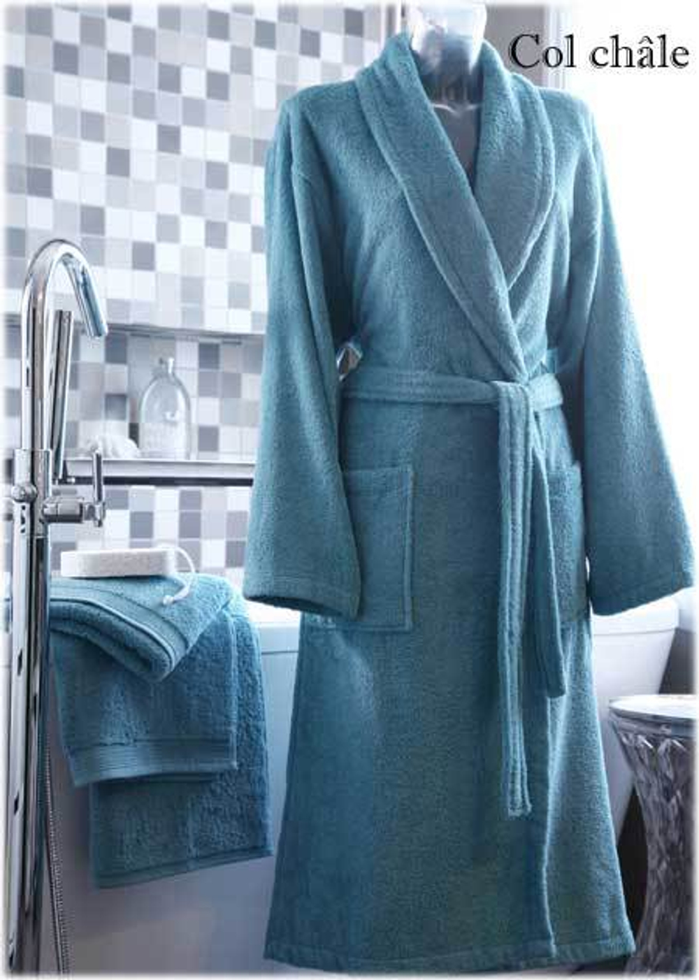 Халат махровый Blanc des Vosges Uni celadone Франция