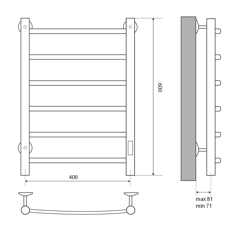 Электрический полотенцесушитель MELODIA Classica Ferrum 40/60 П6 (MTRCEF4060bk) CУХОЙ ТЭН 87 Вт