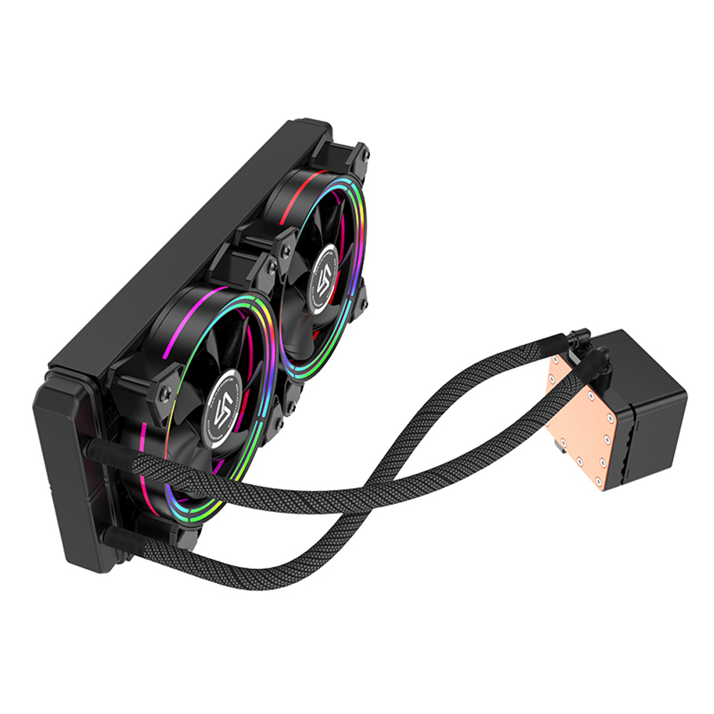 Жидкостное охлаждение Alseye H240, 2х120мм, 800~2000rpm, 4-pin, Al, черный/RGB, 2 секции, 45.2CFM, 35.2дБ, INTEL 1200/115x/775/2066/2011/1366, AMD AM5/AM4/AM3(+)/AM2(+)FM2/FM1 (AS.02.02.0014)