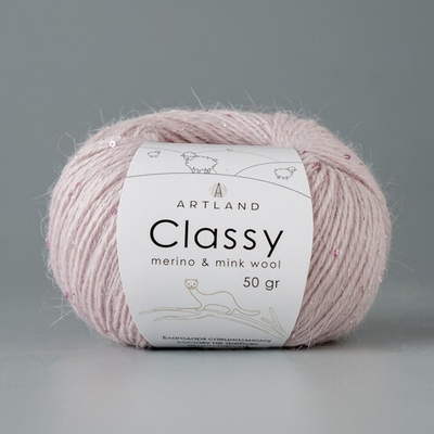 Classy, пряжа с люрексом и пайетками, шелк-5%, мериносовая шерсть-20%, нейлон-30%, норка-45%, 50 гр, 240 м, пыльно-розовый