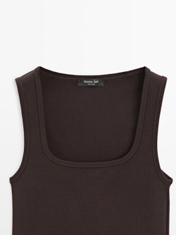 Massimo Dutti Топ без рукавов с квадратным вырезом, коричневый