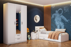 Кровать одинарная с ящиками Бали, Белый шагрень