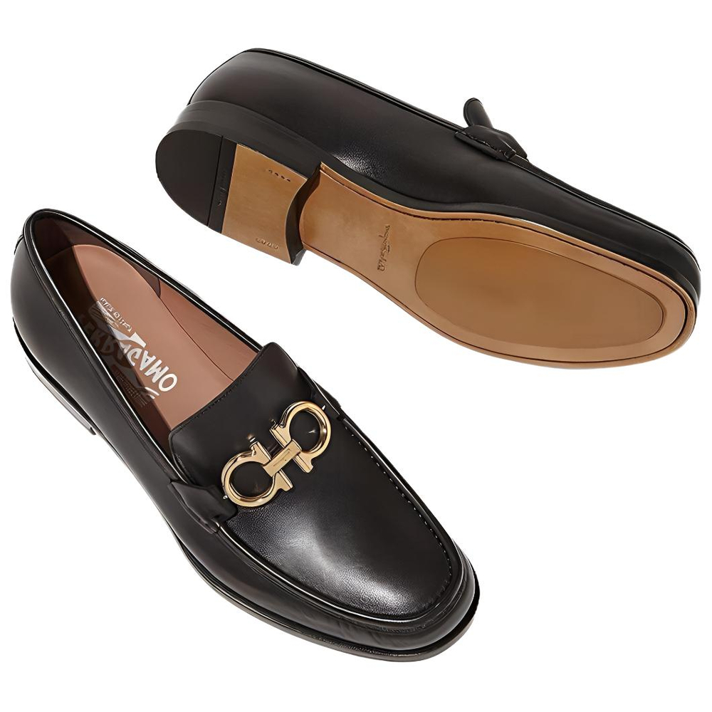 Ferragamo Men"s Black Gancini Moccasin
