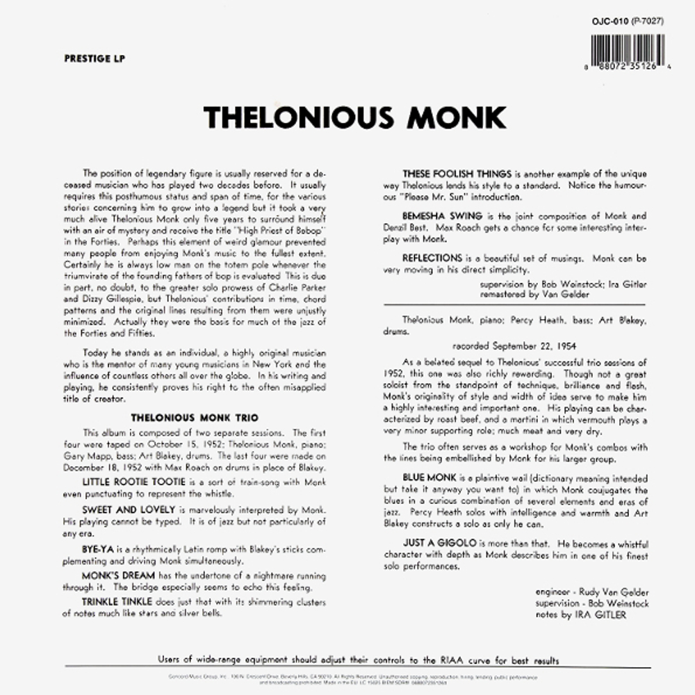Thelonious Monk / Thelonious Monk Trio (LP)