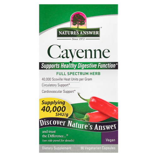 Nature's Answer, Кайенский перец, 90 вегетарианских капсул (450 мг на капсулу)