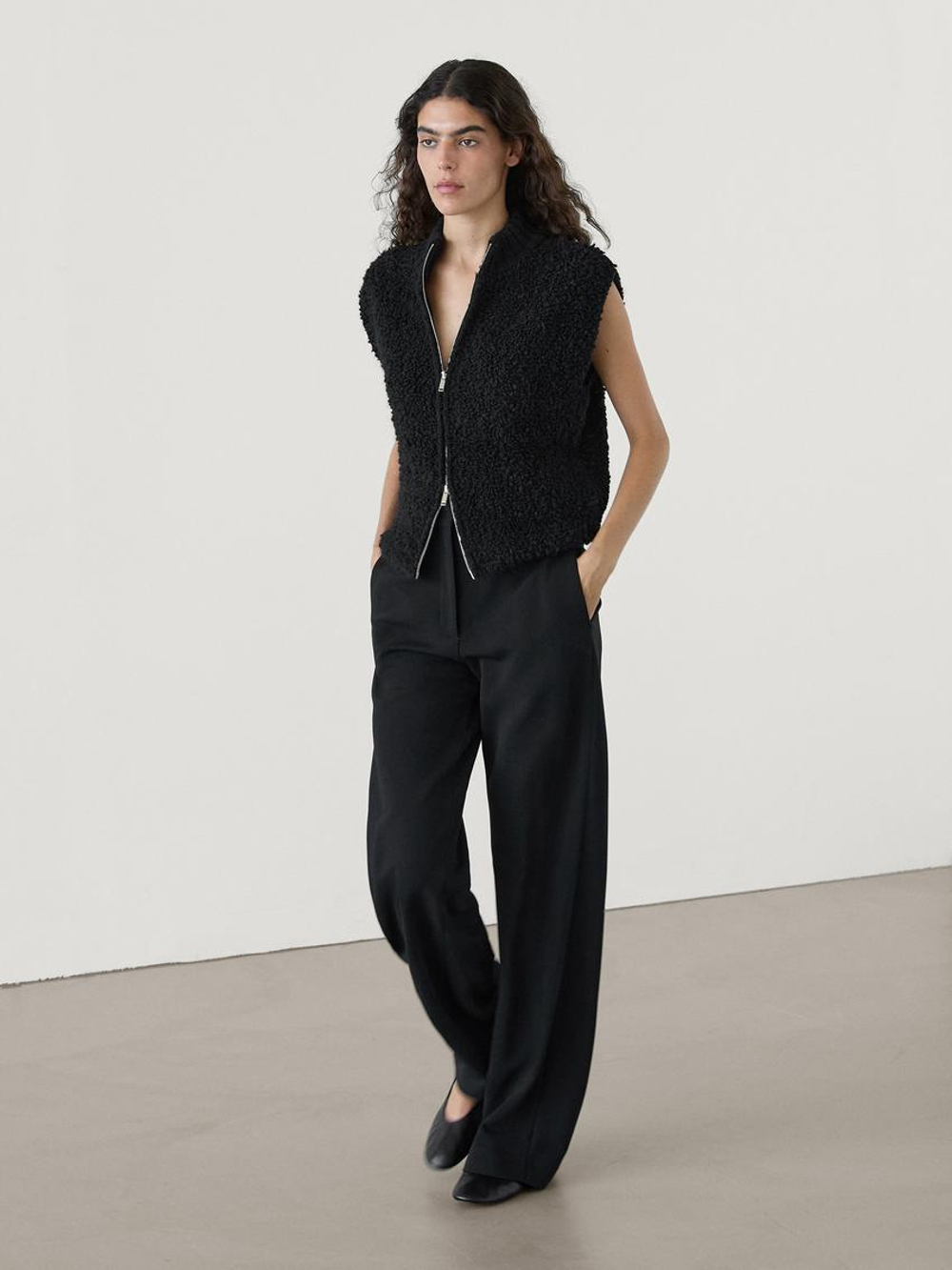 Massimo Dutti Жилет из пряжи букле, черный