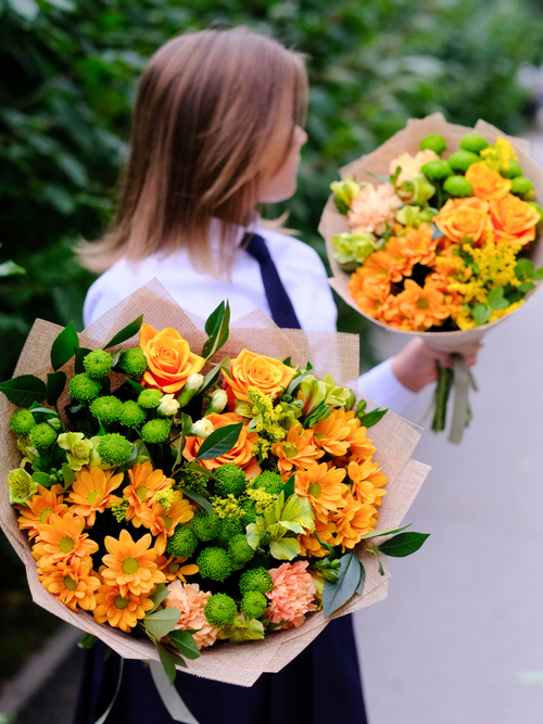 Купить ПРЕДЗАКАЗ Яркий осенний букет #76 с оранжевыми розами