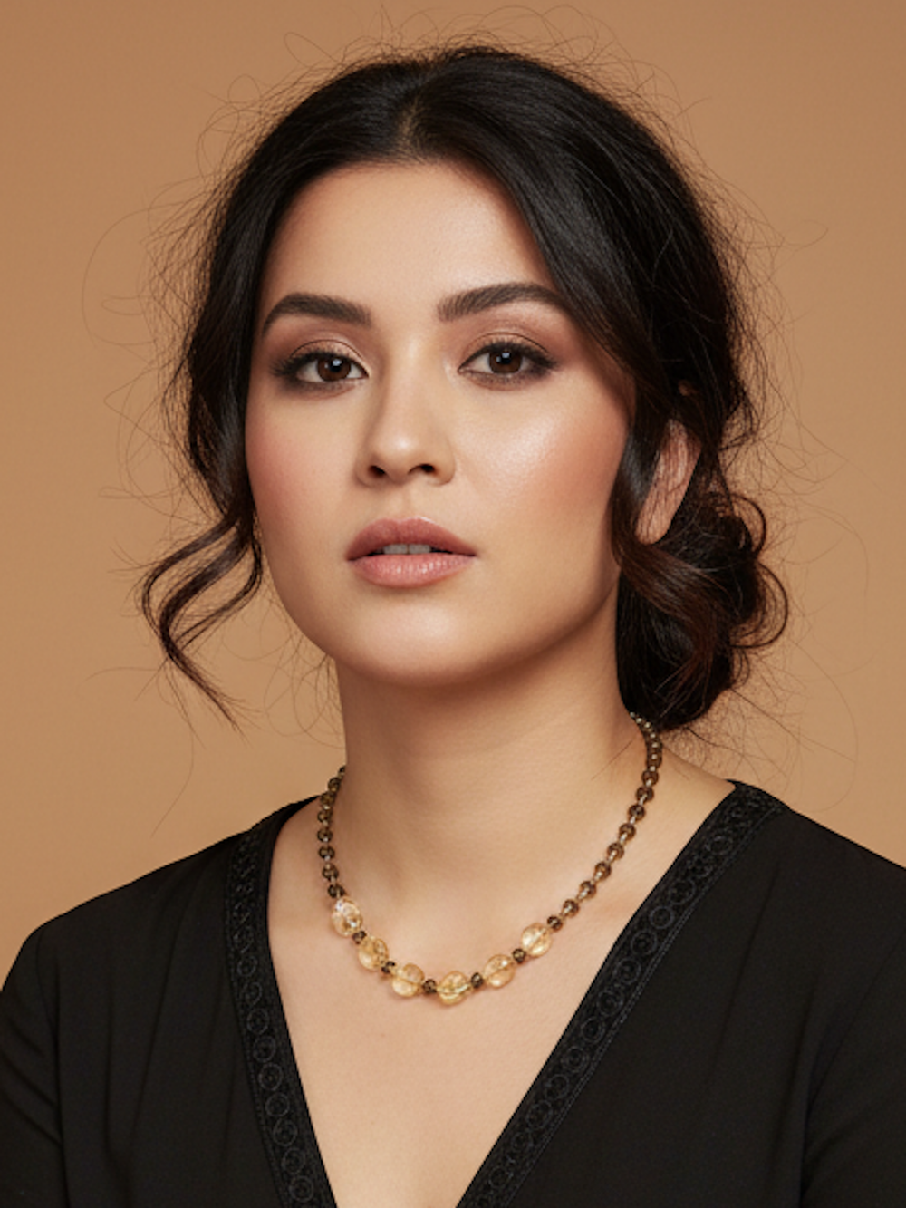 Колье авторское ручной работы из хрусталя "Карамель и кофе"