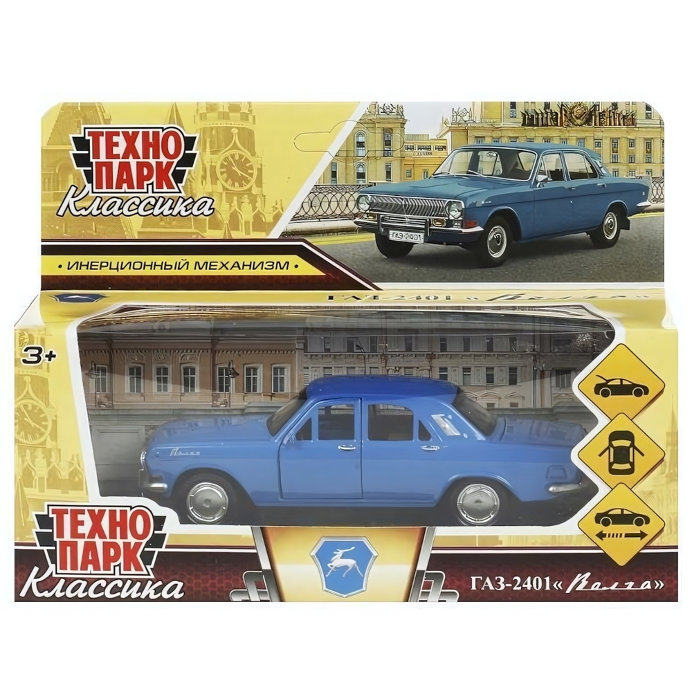 Модель ин. мет. "Газ-2401 Волга" 12см, двери, багаж, синий, коробка 2401-12-BU (Технопарк)