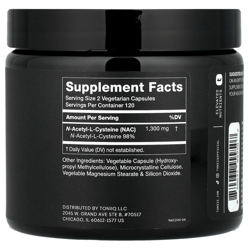 Toniiq, NAC, 240 капсул (650 мг на капсулу)