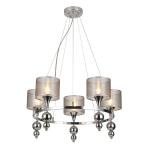 Подвесной светильник 5x40Вт E14, металл/ткань-органза, хром/серый