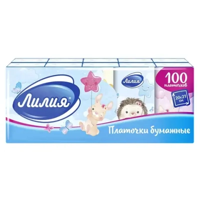 Платочки носовые бумажные ЛИЛИЯ Детство 2сл., 10 шт