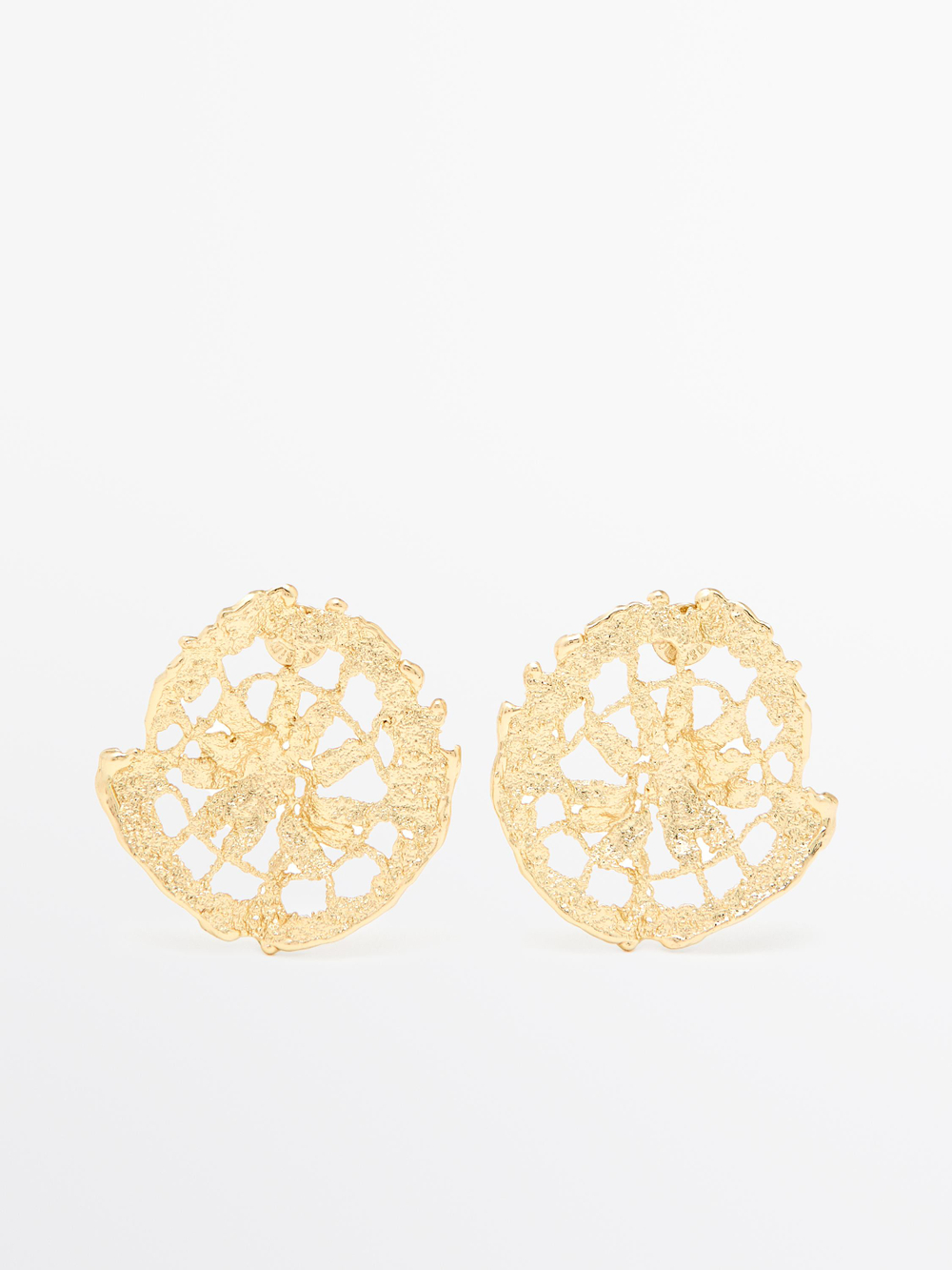 Massimo Dutti Круглые кружевные серьги, золотистый