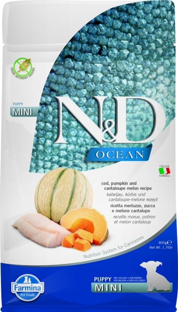 Сухой корм Farmina N&amp;D Ocean Puppy Mini для щенков мини пород, треска, тыква и дыня 2,5 кг
