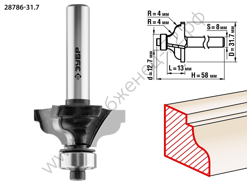 ЗУБР 31.7x13мм, радиус 4мм, фреза кромочная калевочная №3
