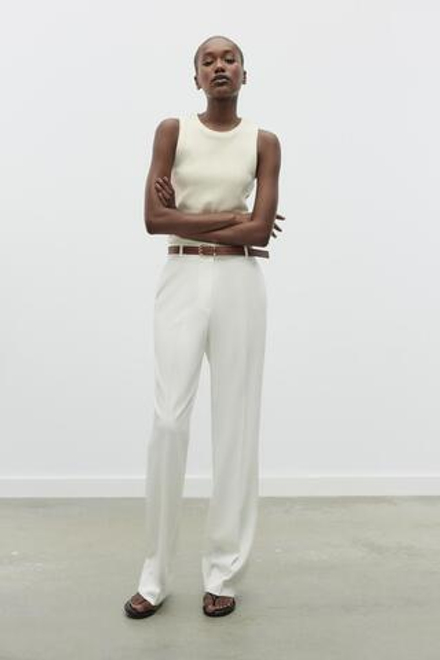 ZARA ПРЯМЫЕ БРЮКИ С ПОЯСОМ, БЕЛЫЙ