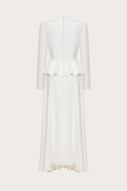 Платье из шелкового кади с баской и авторской вышивкой