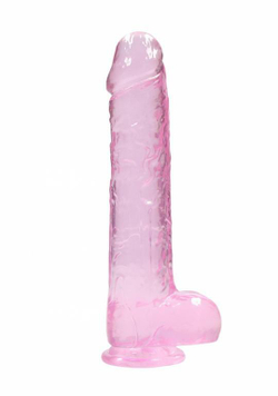 Прозрачный розовый фаллоимитатор RealRock - 19 см