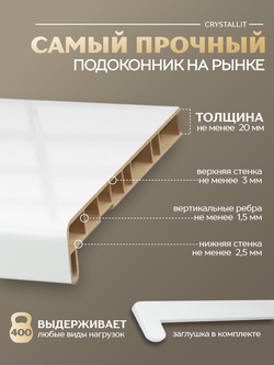 Подоконник пластиковый Кристаллит белый глянцевый