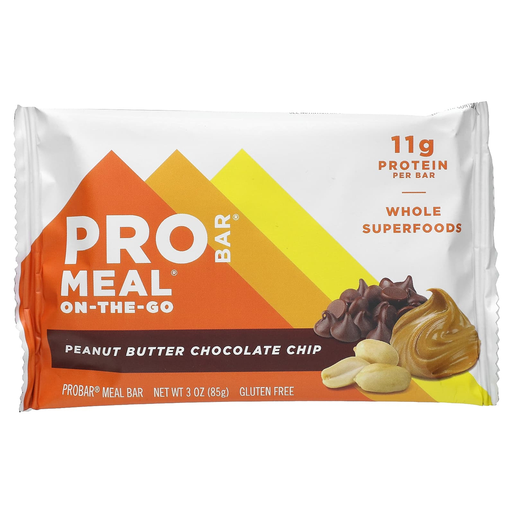 ProBar, Meal On-The-Go, арахисовая паста и шоколадная крошка, 12 батончиков по 85 г (3 унции)