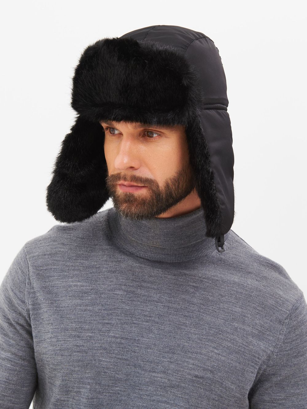 Шапка ушанка с маской Евро Норка ткань Taslan цвет Чёрный