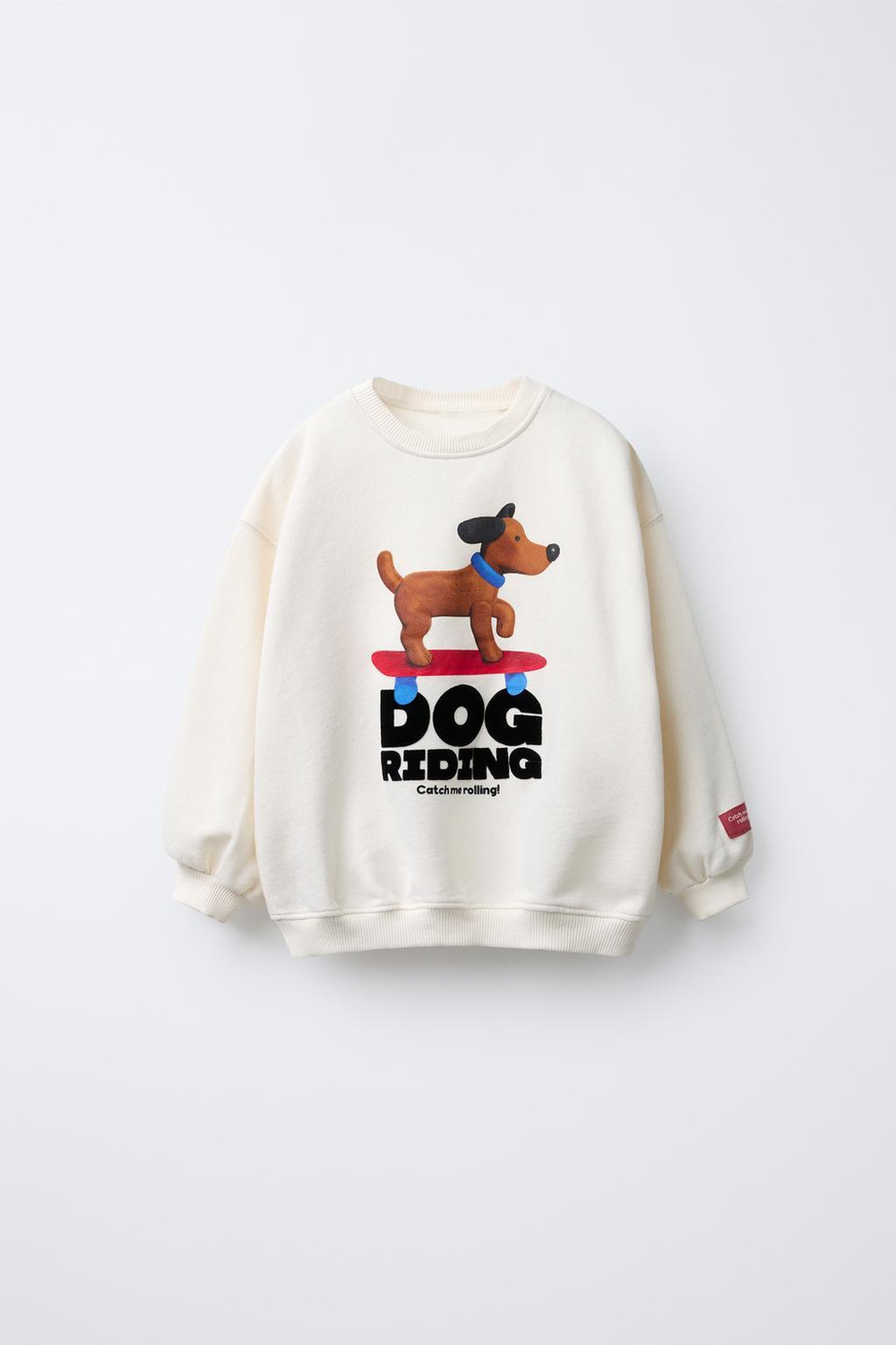 ZARA ТОЛСТОВКА С ПРИНТОМ «СОБАКА» И РЕЛЬЕФНОЙ НАДПИСЬЮ, ЭКРЮ