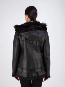 Дубленка женская натуральная с капюшоном тоскана зима Турция