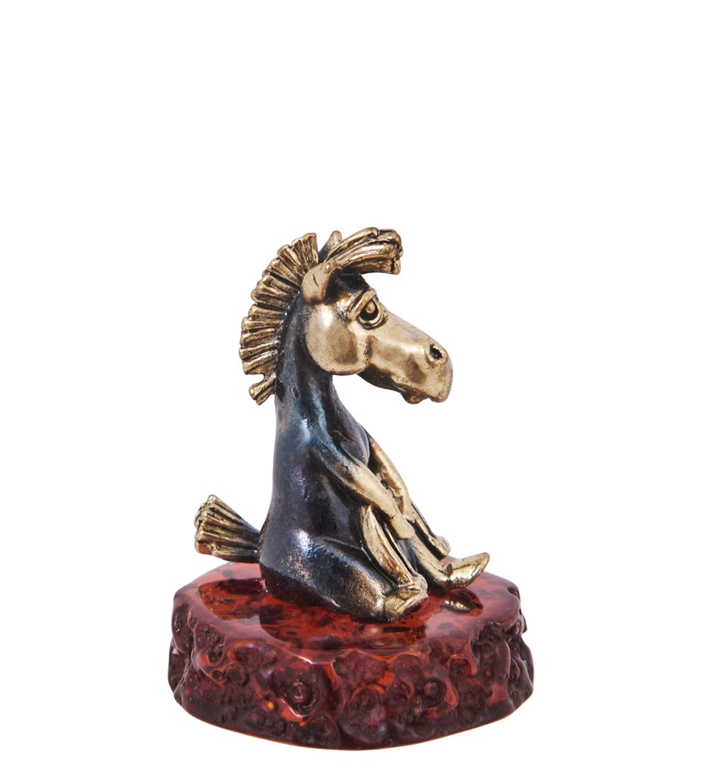 AM-4222 Фигурка «Лошадь Жеребенок» (латунь, янтарь)