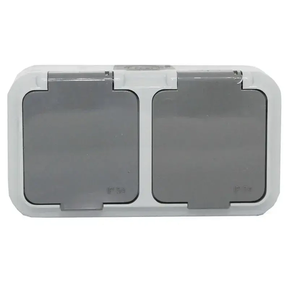 Розетка двойная с заземлением брызгозащищенная накладная IP54 BYLECTRICA ПРАЛЕСКА АКВА РА16-303(03)