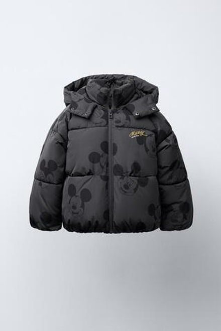 ZARA СТЕГАНАЯ КУРТКА WATER REPELLENT И ВЕТРОЗАЩИТНОЕ MICKEY MOUSE © DISNEY, АНТРАЦИТОВО-СЕРЫЙ